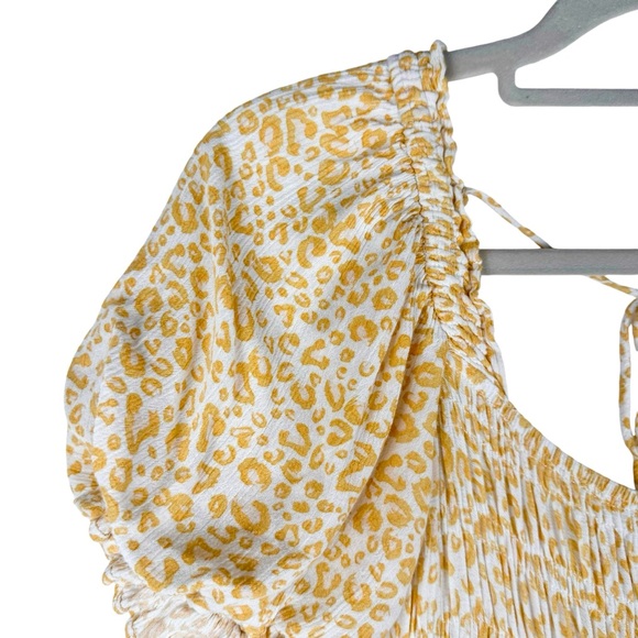 Holly Molly Yellow print Smocked Maxi Dress Size Small Tiered - Picture 3 of 9